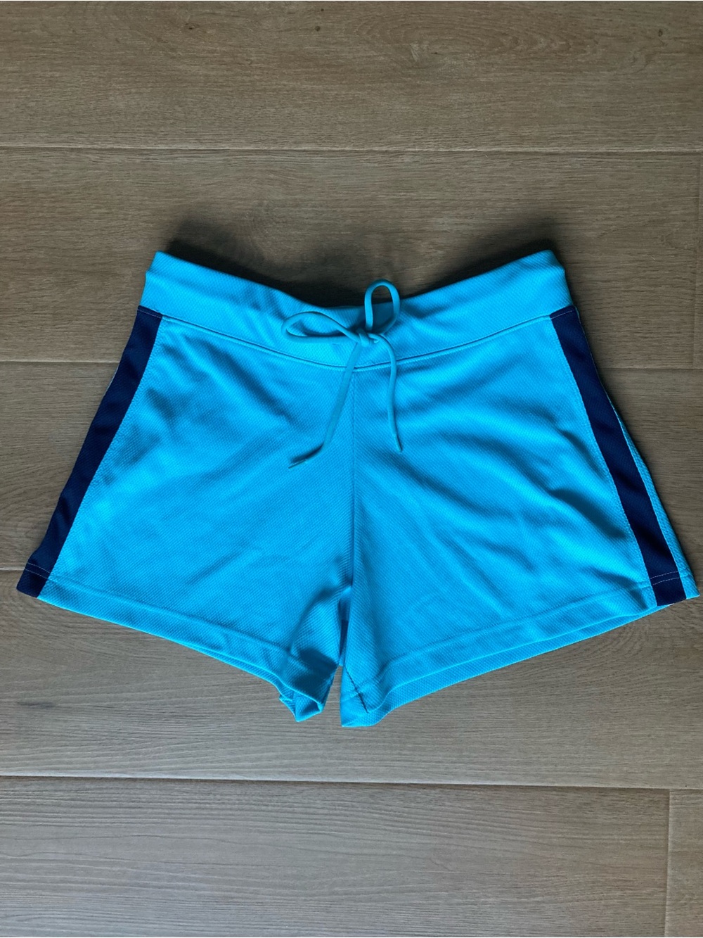 MTA Sport Y2K Turquoise Athletic Shorts with Navy Side Stripes